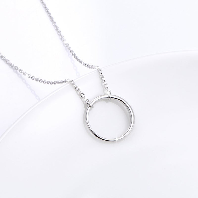 Ladytree S925 Sterling Silver Circle Necklace for Women Dainty Simple Open Circle Pendant Day Collar Style with Rolo Chain 18+2 Inch Trendy Silver Necklace - Image 4